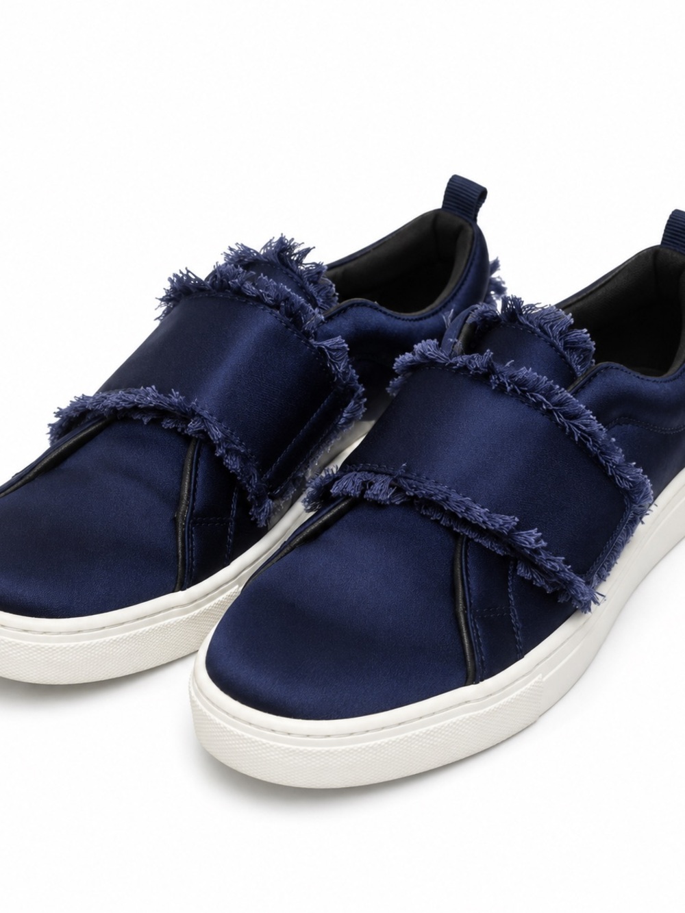 Sam Edelman |Navy Blue Frayed Satin Slip-On Sneakers| Women’s 8